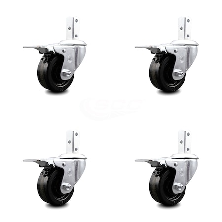 Service Caster 3.5 Inch Phenolic Wheel Swivel 3/4 Inch Square Stem Caster Set Total Lock Brake SCC-SQTTL20S3514-PHS-34-4